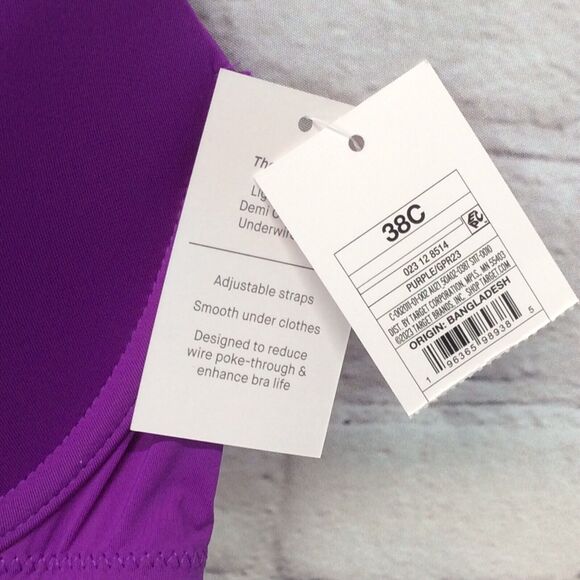 Auden The Everyday Bra Womens Size 38C Purple Lightly Lined Underwire Adjustable - Picture 3 of 9